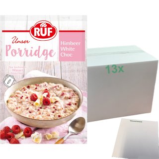 RUF Porridge Himbeer White Choc, fruchtiges, gesundes Frühstück mit gefriergetrockneten Himbeerstückchen, im praktischen Portionsbeutel, 1 x 65g Beutel