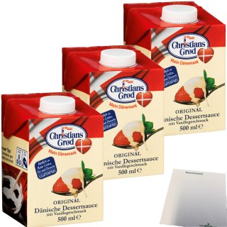 Chr.Grod Dänische Dessert-Sauce mit Vanillegeschmack 3er Pack (3x500ml Pack) + usy Block