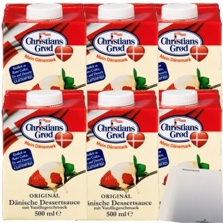 Chr.Grod Dänische Dessert-Sauce mit Vanillegeschmack 6er Pack (6x500ml Pack) + usy Block