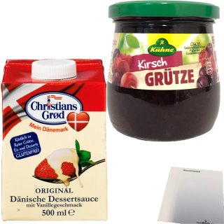 Kühne Rote Kirsch Grütze (1x375g) Glas + Dessert-Sauce mit Vanillegeschmack (1x500ml Pack) + usy Block