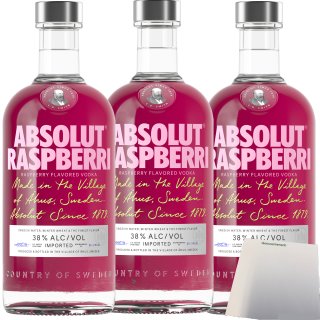Absolut Vodka Raspberry 38% vol. Aromatisierter Wodka mit Himbeeraroma 3er Pack (3x0,7 Liter Flasche)  + usy Block