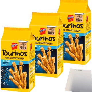 De Beukelaer Tourinos Meersalz und Pfeffer feine Gebäckstangen 3er Pack (3x125g Packung) + usy Block