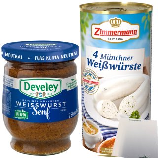 Develey Münchner Weißwurstsenf 250ml + 4 Zimmermann Weißwürste 530g usy Block