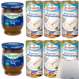 Develey Münchner Weißwurstsenf 2x250ml + 24 Zimmermann Weißwürste (6x530g) Dose