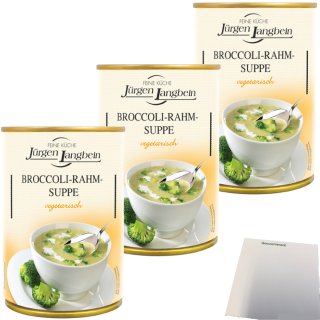Jürgen Langbein Broccoli-Rahm-Suppe vegetarisch 3er Pack (3x400ml Dose) + usy Block