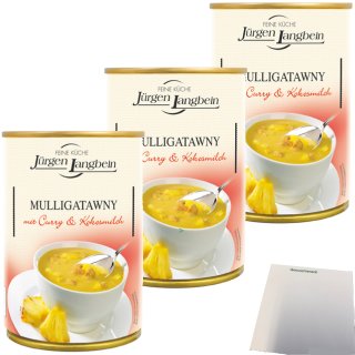 Jürgen Langbein Mulligatawny mit Curry + Kokosmilch 3er Pack (3x400ml Dose) + usy Block