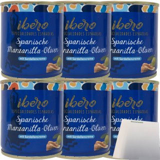 Ibero Spanische Manzanilla-Oliven mit Sardellencreme 6er Pack (6x200g Dose) + usy Block