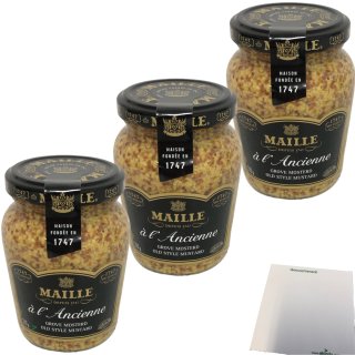 Maille Dijon à l Ancienne Senf nach alter Art grober Senf 3er Pack (3x210g Glas) + usy Block