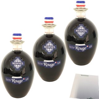 Medinet Rouge Rotwein halbtrocken rot vollmundig fruchtig 12%vol. 3er Pack (3x1 Liter Flasche) + usy Block