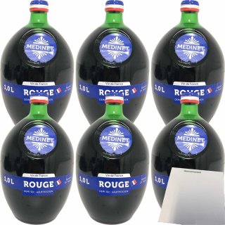 Medinet Rouge Rotwein halbtrocken rot vollmundig fruchtig 12%vol. 6er Pack (6x1 Liter Flasche) + usy Block