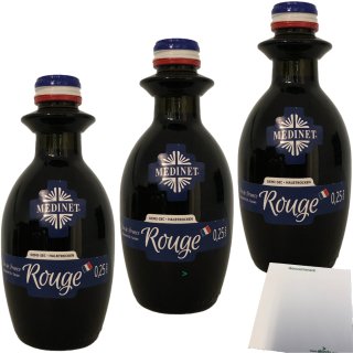 Medinet Rouge Rotwein halbtrocken rot vollmundig fruchtig 12%vol. 3er Pack (3x0,25 Liter Flasche) + usy Block