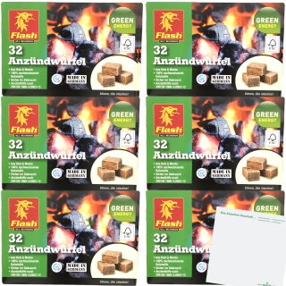 Flash Öko-Anzündwürfel Kaminanzünder Kohleanzünder Grillanzünder 6er Pack (6x32 Stck Packung) + usy Block