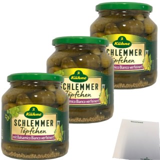 Kühne Schlemmertöpfchen Mild-Würzige extra knackige Cornichons mit Balsamico Bianco verfeinert 3er Pack (3x300g Glas) + usy Block