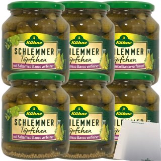 Kühne Schlemmertöpfchen Mild-Würzige extra knackige Cornichons mit Balsamico Bianco verfeinert 6er Pack (6x300g Glas) + usy Block