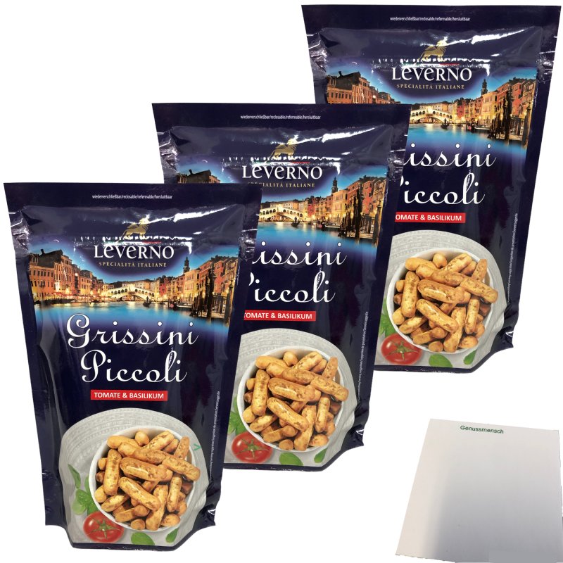 Leverno Grissini Piccoli Tomate & Basilikum 3er Pack (3x100g Packung)
