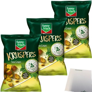 funny frisch Kruspers Sour Cream Style lecker gewürzt vegetarisch 3er Pack (3x120g Tüte) + usy Block