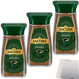 Jacobs Krönung löslicher Kaffee Instantkaffee 3er Pack (3x100g Glas) + usy Block