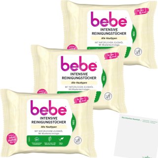 Bebe Young Care intensive Reinigungstücher Alle Hauttypen 3er Pack (75 Stk) + usy Block