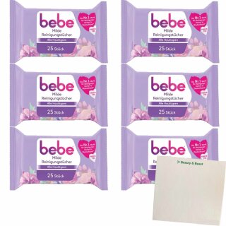 Bebe Intensive Reinigungstücher 6x25 Stück - Mit Jojobaöl - Vegan & Mizellentechnologie