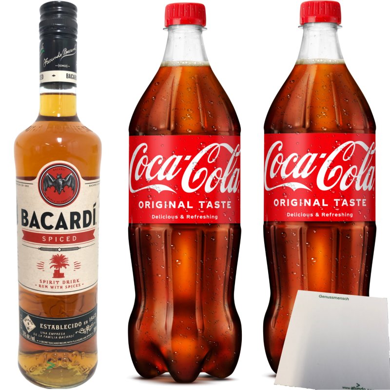 Bacardi Spiced Rum 700ml Flasche 35%vol. + 2x1 Liter Coca Cola PET Fl