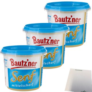 Bautzner Senf mittelscharf Rezeptur seit 1955 3er Pack (3x200ml Dose) + usy Block