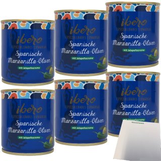 Ibero Spanische Manzanilla-Oliven mit Jalapenocreme 6er Pack (6x200g Dose) + usy Block