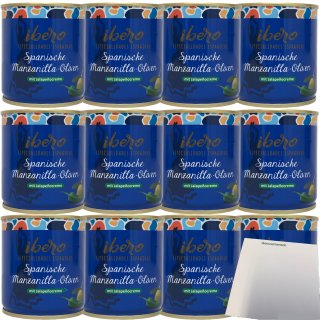 Ibero Spanische Manzanilla-Oliven mit Jalapenocreme 12er Pack (12x200g Dose) + usy Block