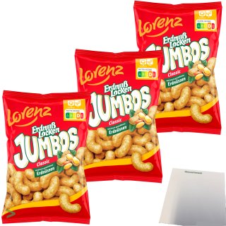 Lorenz Erdnußlocken Jumbos Classic XXL Erdnussflips Mais-Snack Erdnuss-Genuss 3er Pack (3x150g Packung) + usy Block