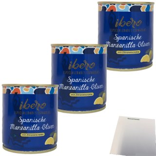 Ibero Spanische Manzanilla-Oliven mit Zitronencreme 3er Pack (3x200g Dose) + usy Block