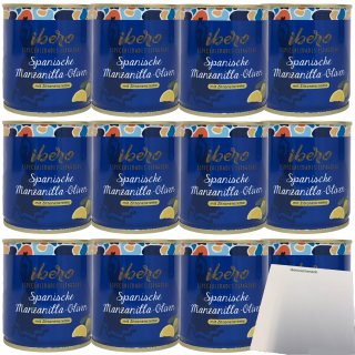 Ibero Spanische Manzanilla-Oliven mit Zitronencreme 12er Pack (12x200g Dose) + usy Block