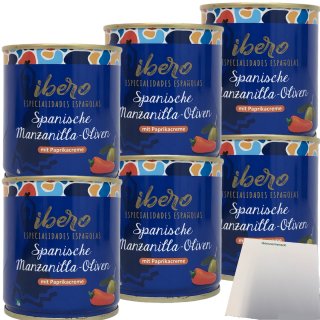Ibero Spanische Manzanilla-Oliven mit Paprikacreme 6er Pack (6x200g Dose) + usy Block