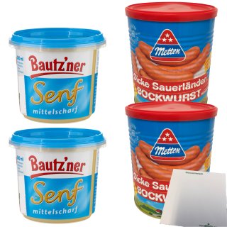 Metten Dicke Sauerländer Bockwurst 10x80g (2x400g Dose) Bautzner Senf mittelscharf 2x200g Dose + usy Block