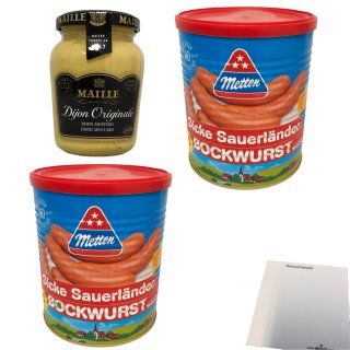 Metten Dicke Sauerländer Bockwurst 10x80g (2x400g Dose) Maille Dijon Senf (215g Glas) + usy Block