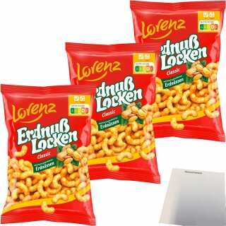 Lorenz Erdnußlocken Classic 3er Pack (3x175g Tüte) + usy Block