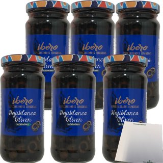 Ibero schwarze Hojiblanca Oliven in Scheiben 6er Pack (6x230g Glas) + usy Block