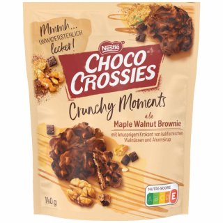 Choco Crossies Crunchy Moments à la Maple Walnut Brownie 140g Knusperpralinen aus Milchschokolade mit Cornflakes, Walnusskrokant und Schoko-Browniestyle-Stückchen