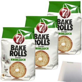 7Days Bake Rolls Knoblauch Brotchips 3er Pack (3x250g Beutel) + usy Block