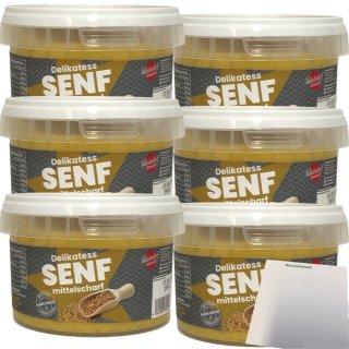 Walsdorf Gourmet Delikatess Senf mittelscharf 6er Pack (6x250ml Schale) + usy Block