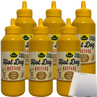 Kühne Senf Hot Dog Mustard cremig milder Senf 6er Pack (6x250ml Squeeze Flasche) + usy Block