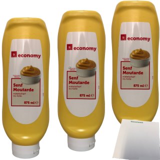 Economy Senf Moutarde mittelscharf 3er Pack (3x875ml Flasche) + usy Block