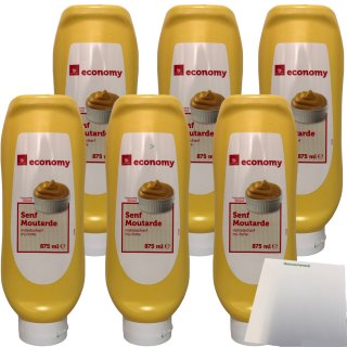 Economy Senf Moutarde mittelscharf 6er Pack (6x875ml Flasche) + usy Block