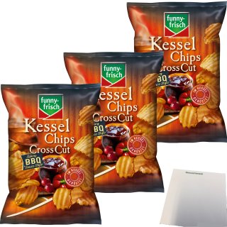 funny-frisch Cross Cut Chips Kartoffelchips Spicy BBQ Sauce Style 3er Pack (3x120g Tüte) + usy Block