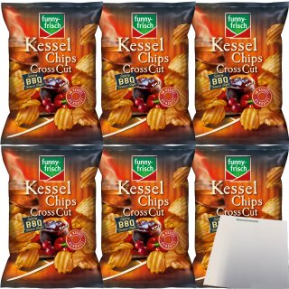 funny-frisch Cross Cut Chips Kartoffelchips Spicy BBQ Sauce Style 6er Pack (6x120g Tüte) + usy Block