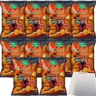 funny-frisch Cross Cut Chips Kartoffelchips Spicy BBQ Sauce Style 10er Pack (10x120g Tüte) + usy Block