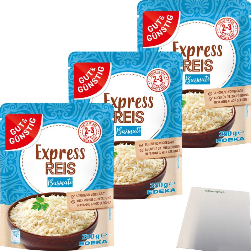 Gut & Günstig Express Reis Basmati 3er Pack (3x250g Packung) + usy Bl