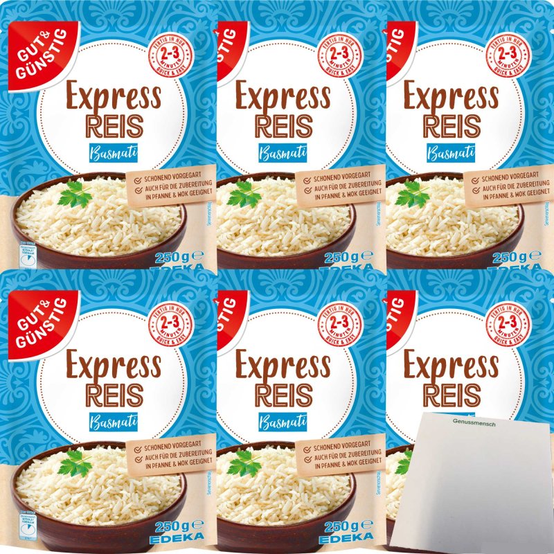 Gut & Günstig Express Reis Basmati 6er Pack (6x250g Packung) + usy Bl
