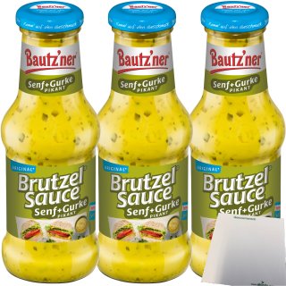 Bautzner Brutzel Sauce Senf Gurke Pikant 3er Pack (3x250ml Flasche) + usy Block