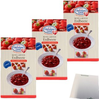 Chr.Grod Grütze Erdbeer Erdbeergrütze 3er Pack (3x500g Packung) + usy Block