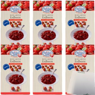 Chr.Grod Grütze Erdbeer Erdbeergrütze 6er Pack (6x500g Packung) + usy Block