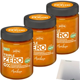 Zentis Triple Zero Aufstrich Aprikose Brotaufstrich 3er Pack (3x185g Glas) + usy Block
